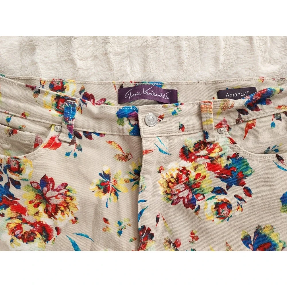 Gloria Vanderbilt Amanda Denim Floral Print Shorts Womens‎ Size 14 Inseam 5
